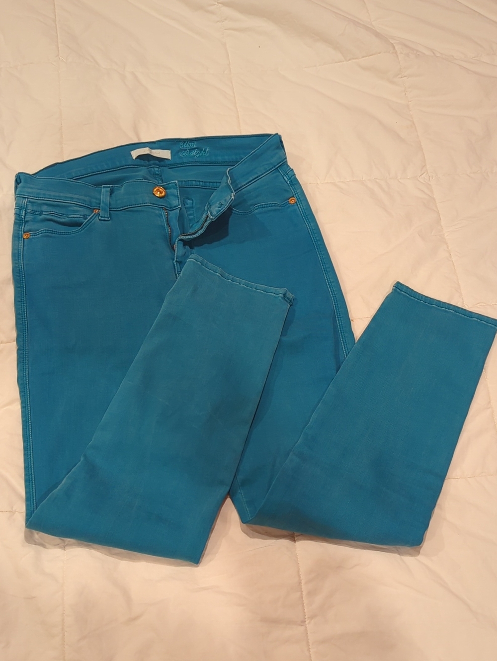 7 For All Mankind Teal Slim, Straight Jeans - Like New